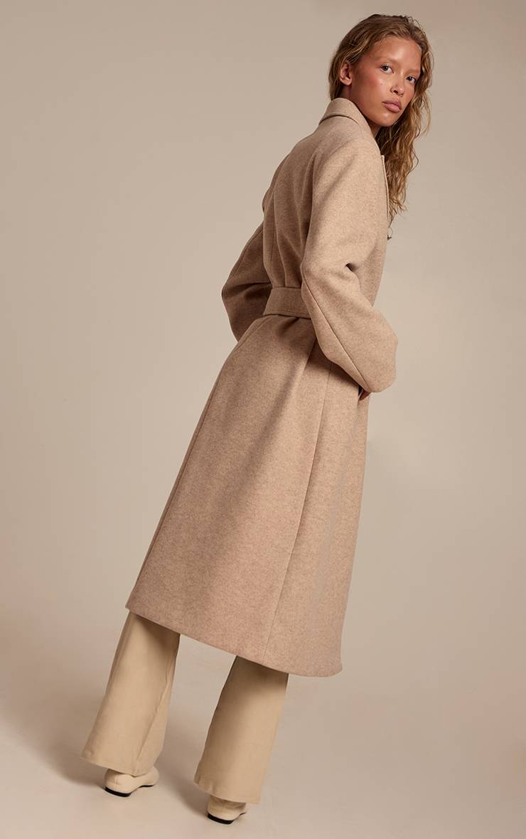 Avoine Manteau Long En Laine Aspect Avoine À Simple Boutonnage Avec Ceinture À Nouer