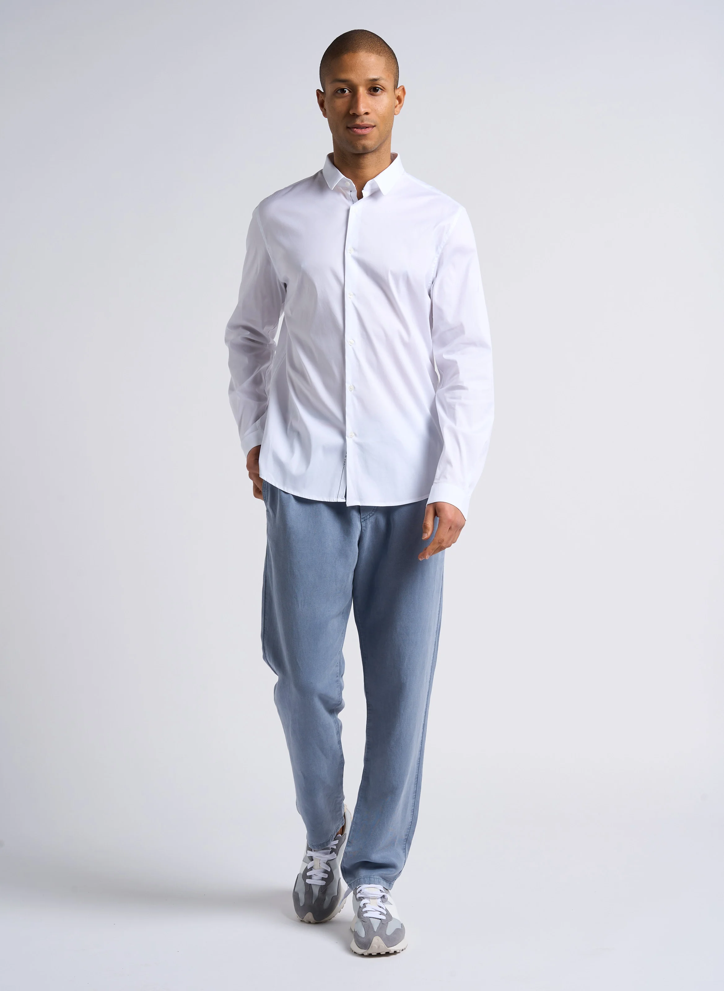 Chemise col classique slim-fit imprimé en coton mélangé | Blanc