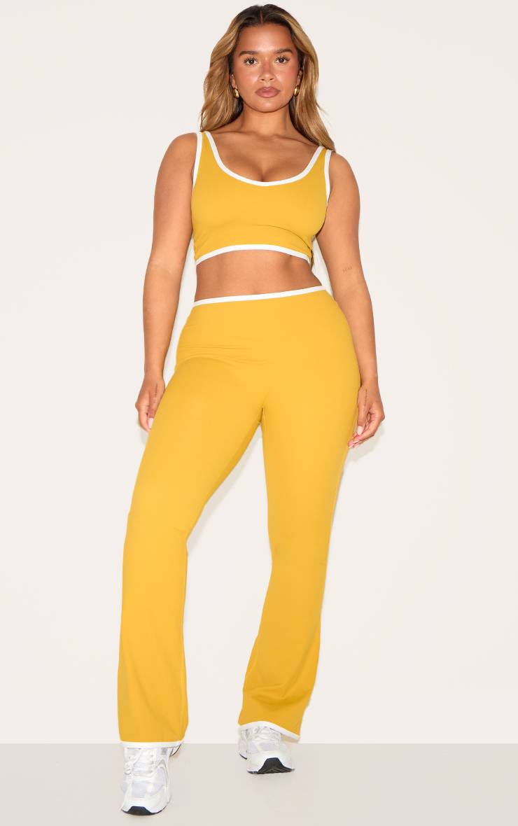 Vert Olive Pantalon Évasé Sculptant Shape Active À Bandes Contrastées