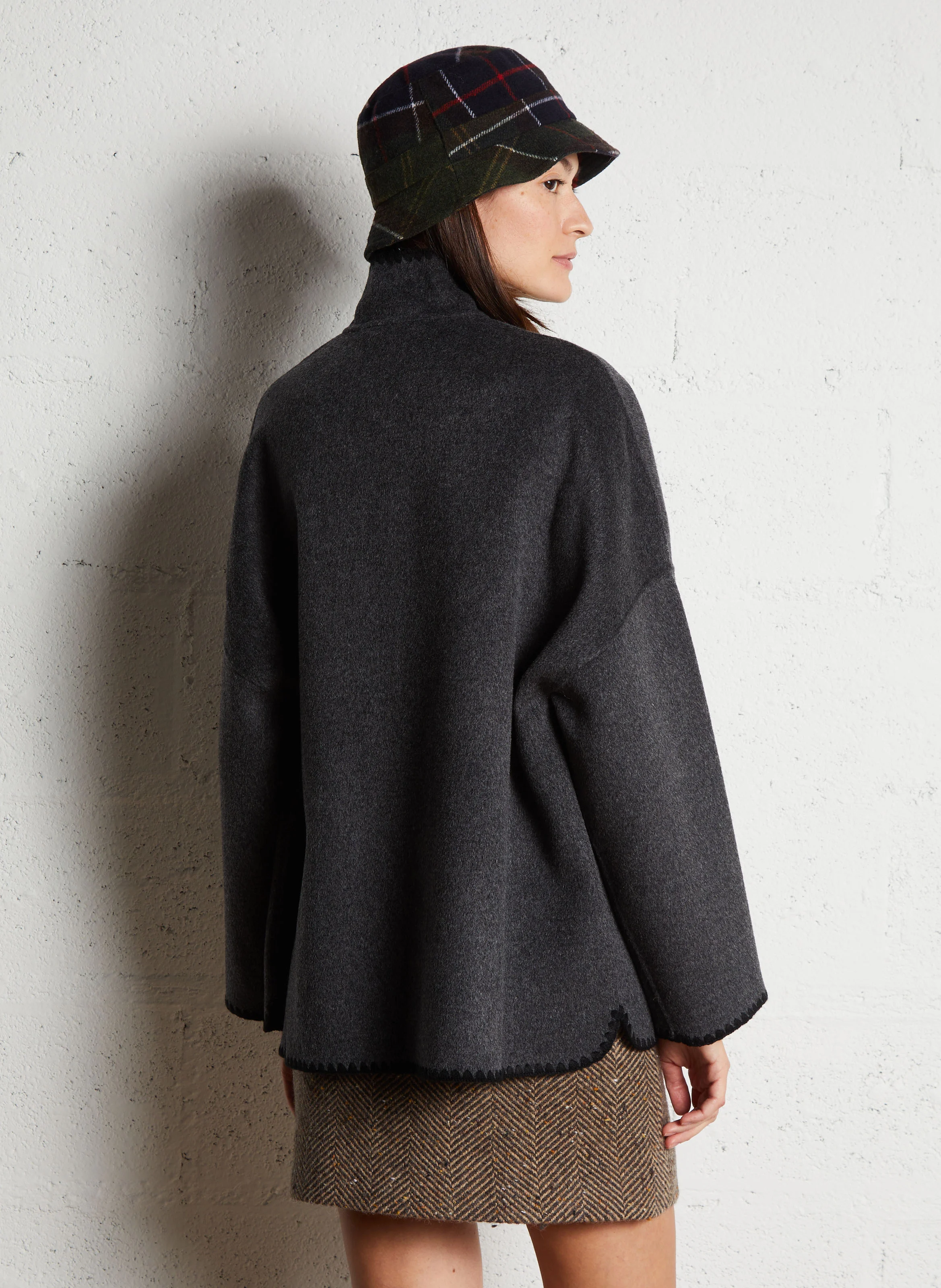 VALENTINE - Veste col montant ample en laine mélangée | Gris