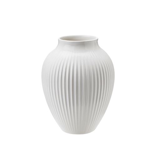 Knabstrup Riflet Vase, Hvid, H12,5 cm