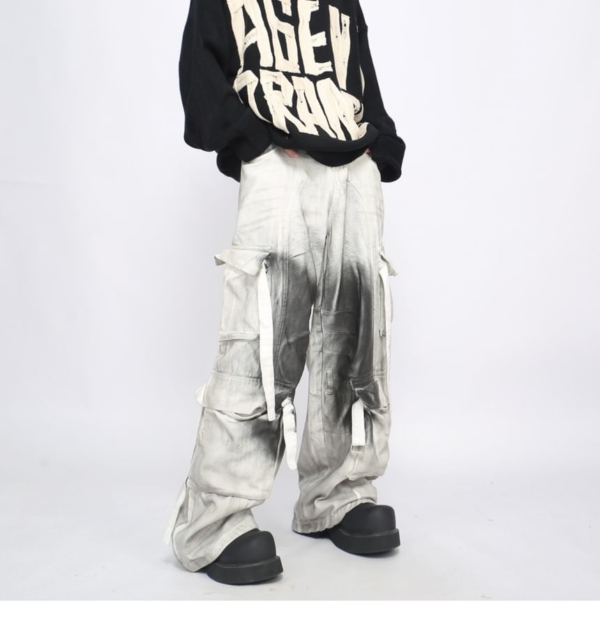 Derbundy - Mid Rise Washed Wide Leg Cargo-broek