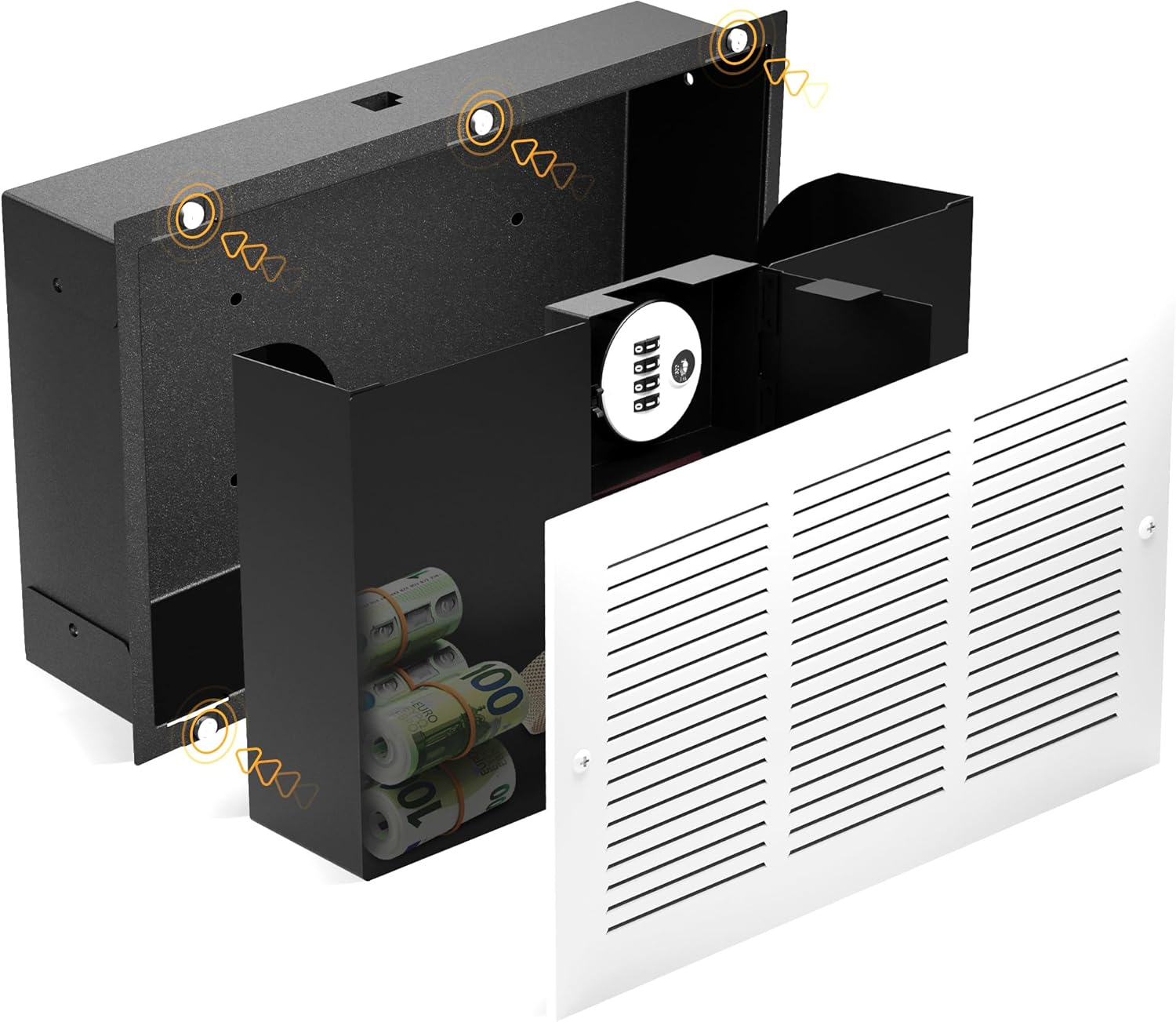 Elder Welder® Lüftungsgitter Safe Tresor mit verstecktem Zahlenschloss | Wandtresor zum Einmauern | Versteckter Wandsafe als Geheimfach | Einbautresor für Geldversteck Geheimversteck | Tresor Versteck