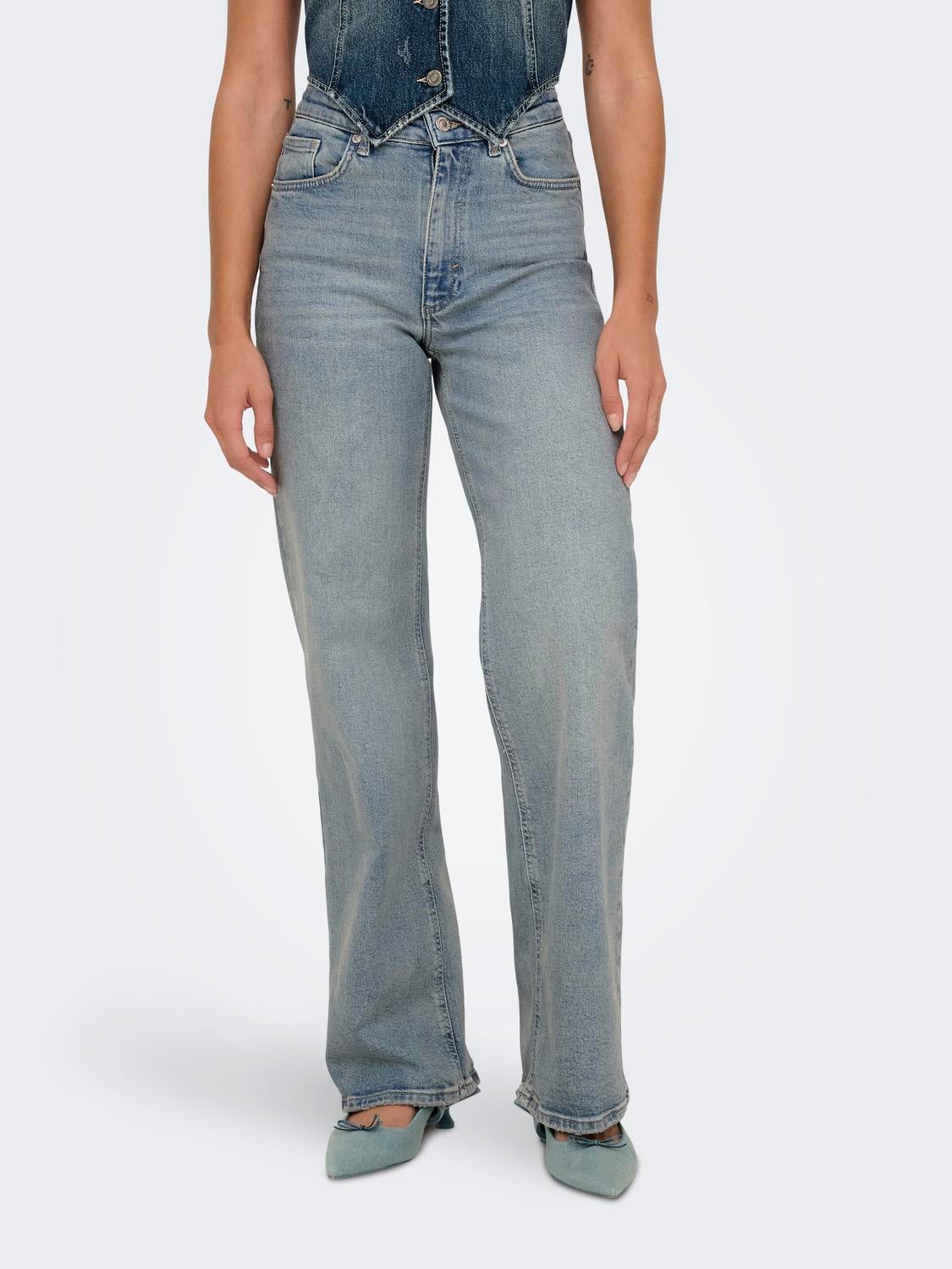 ONLJUICY Hohe Taille Weiter Beinschnitt Jeans Light Blue Denim