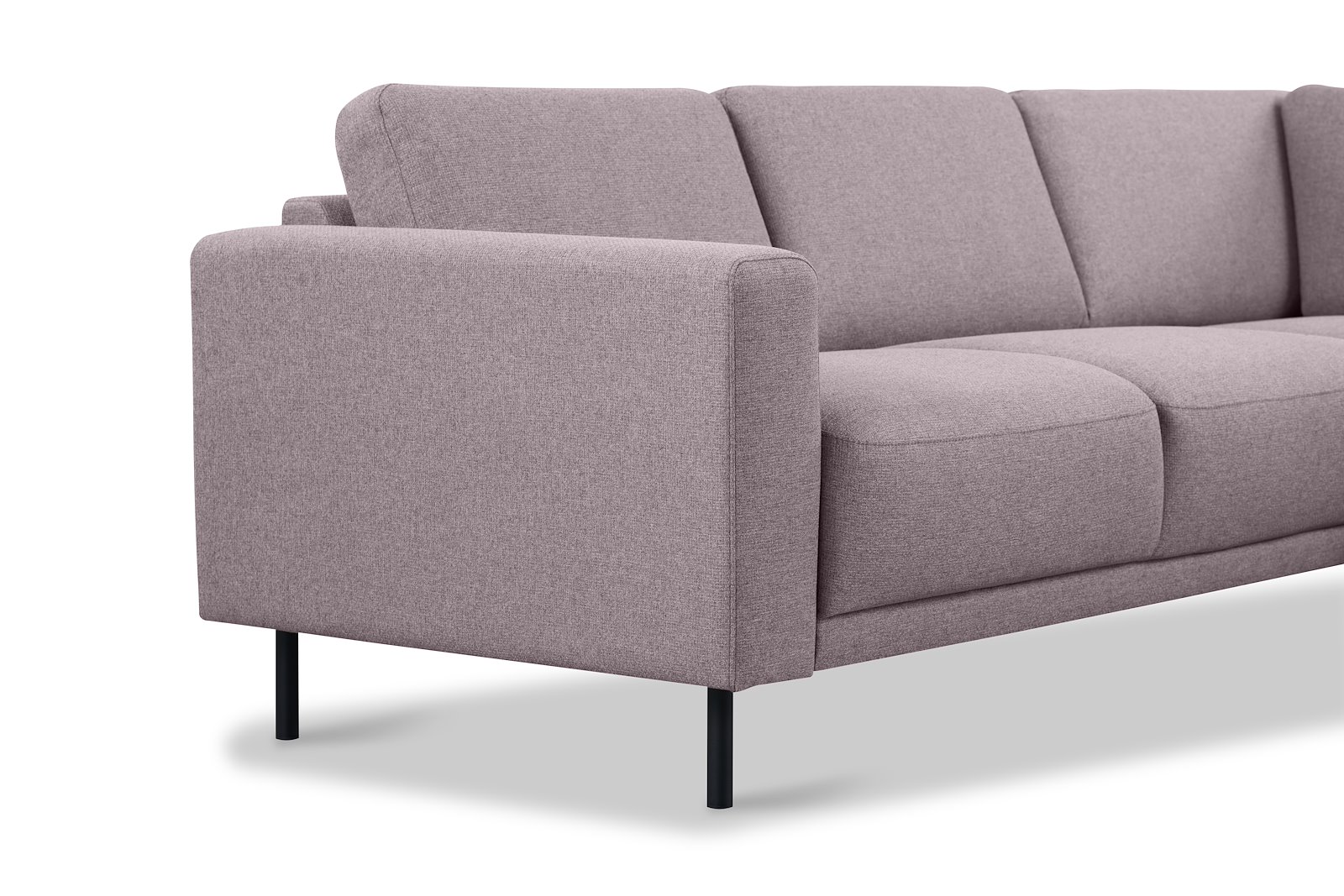 Portland hjørnesofa 2-seter med åpen ende høyre. Tekstil Herby 60 Mole med sorte ben