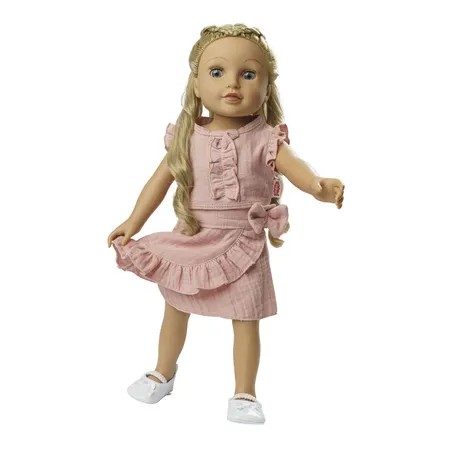 Heless Puppen-Wickelrock mit Rüschen-Top aus 100 % Bio-Baumwolle, rosé, 2-teilig, Gr. 28-35 cm