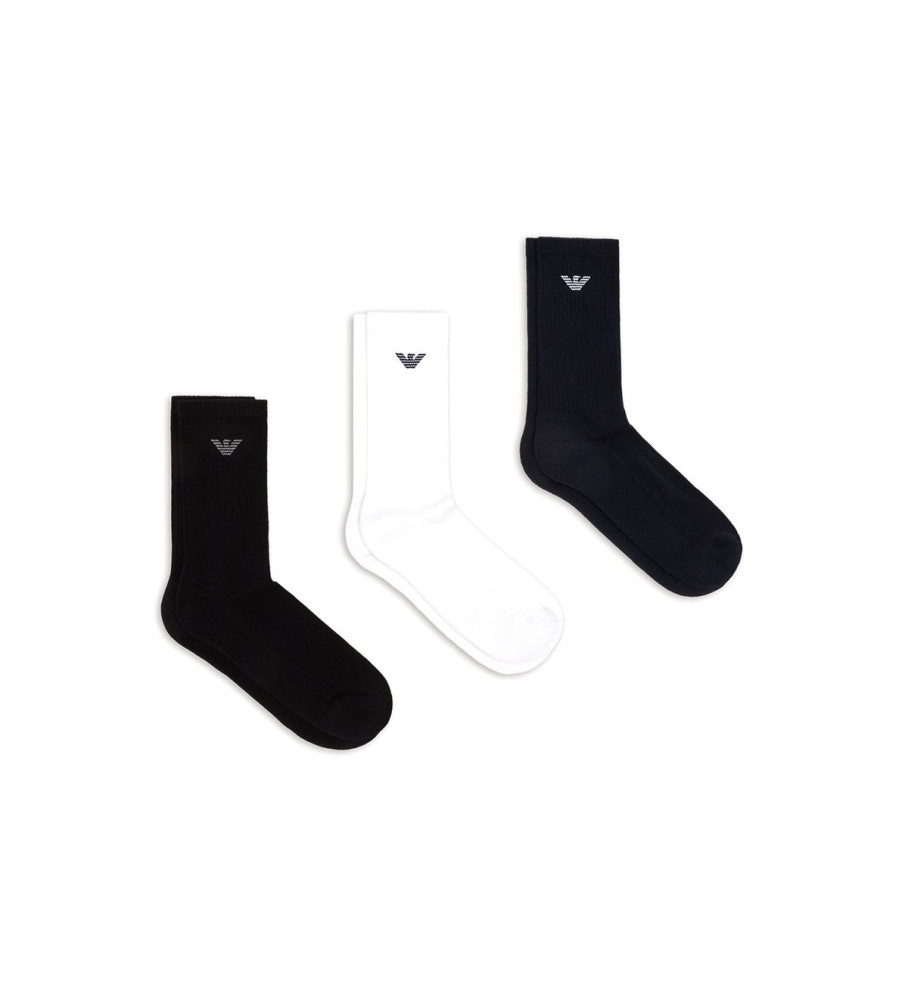 Emporio Armani - Pacote com 3 pares de meias curtas nas cores preto, branco e azul marinho.