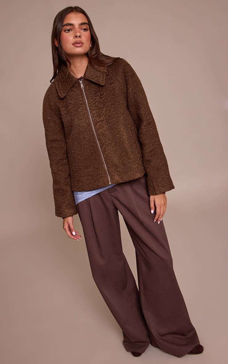Chocolat Veste Zippée En Bouclé