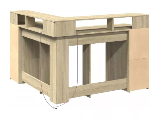 Bureau avec lumières LED chêne sonoma bois d'ingénierie