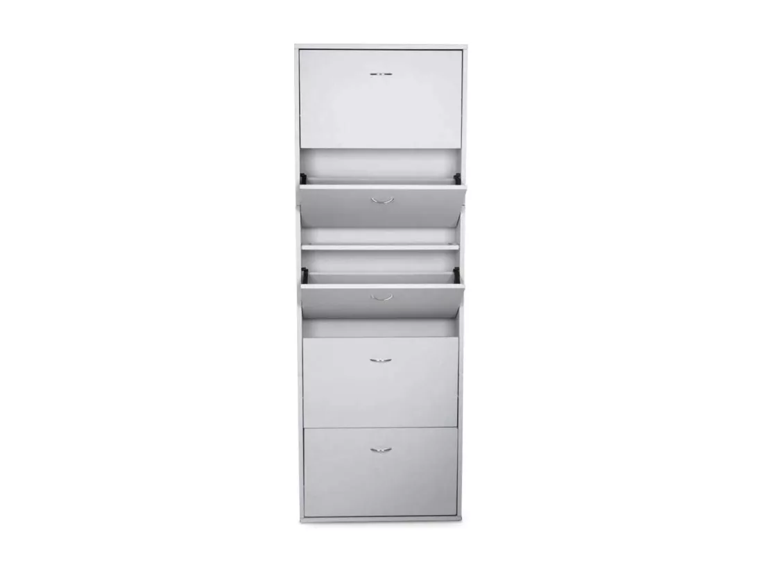 Étagère à chaussures Washington, Armoire à chaussures avec 5 portes pliantes, Étagère à chaussures d'entrée haute, Étagère à chaussures moderne, 70x17h180 cm, Blanc brillant