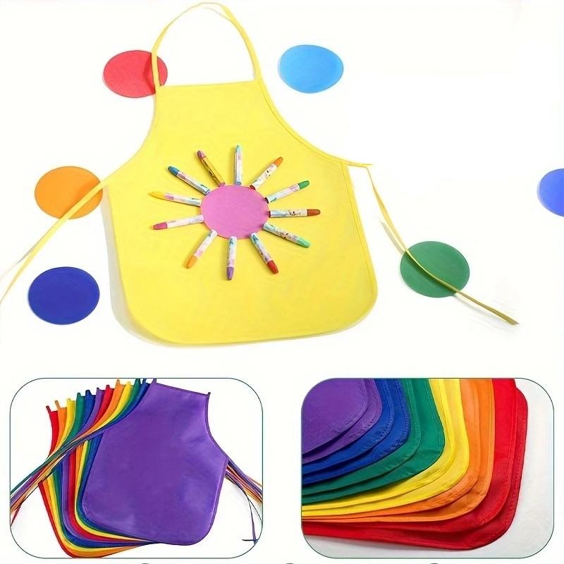 (12er Set) Kinder Mal Schürze Bastel Malkittel Kochschürze zum Binden - Assortiert