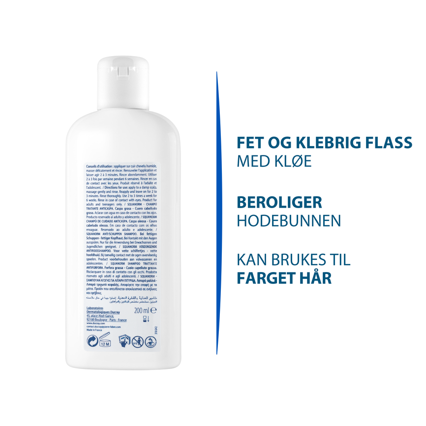 Ducray Squanorm Shampoo Oily mot fet flass 200 ml