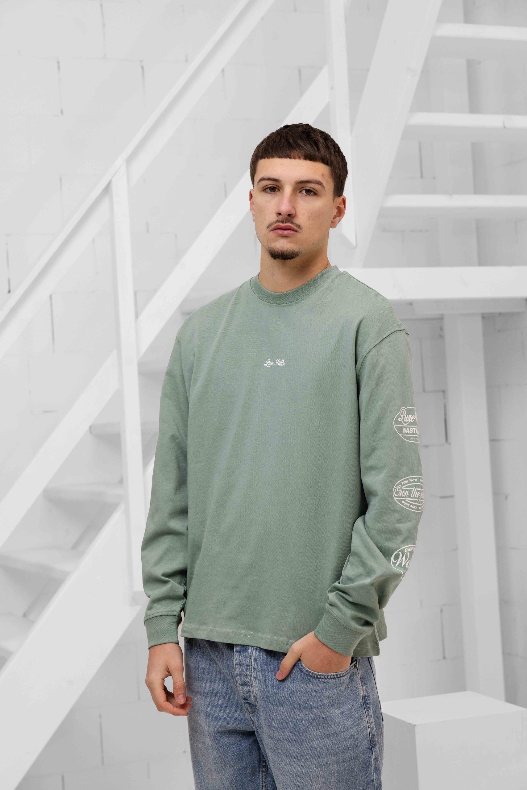 Pure Path Wasteland Patches Longsleeve T-Shirt Heren Lichtgroen
