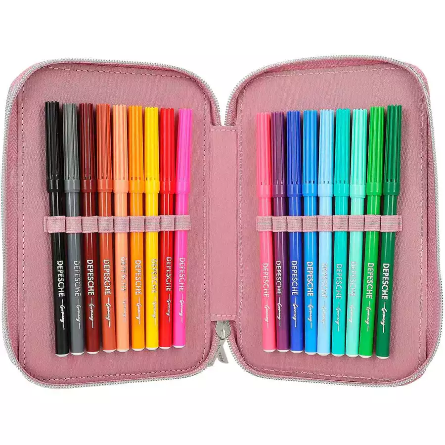 Depesche 3-Fach Federtasche GLITTER QUEEN inkl. Stifte TOPModel 20 x 13 x 7,5 cm pink