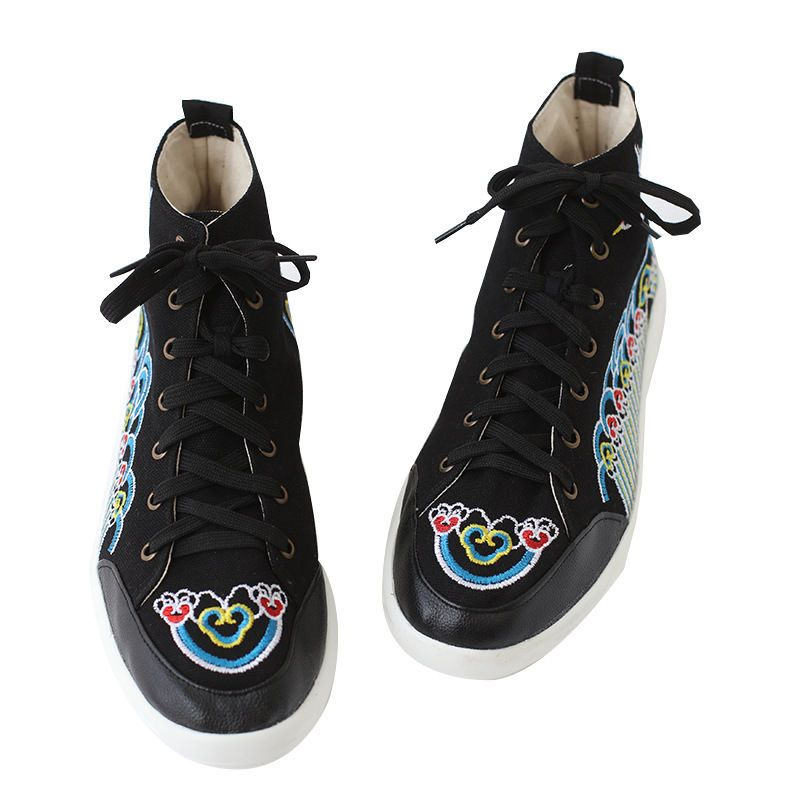 Sparrow Farm - Geborduurde canvas hoge sneakers