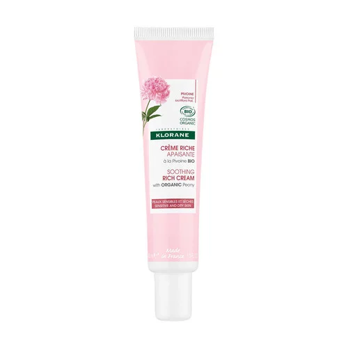 Klorane — Crème Riche Apaisante à la Pivoine BIO — Peaux sensibles et sèches 40 ml