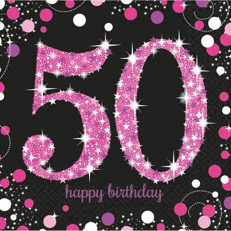 amscan Servietten 50 Sparkling Celebration Pink 16 Stück