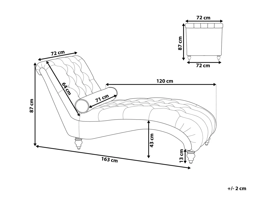 Chaise longue en velours bordeaux MURET