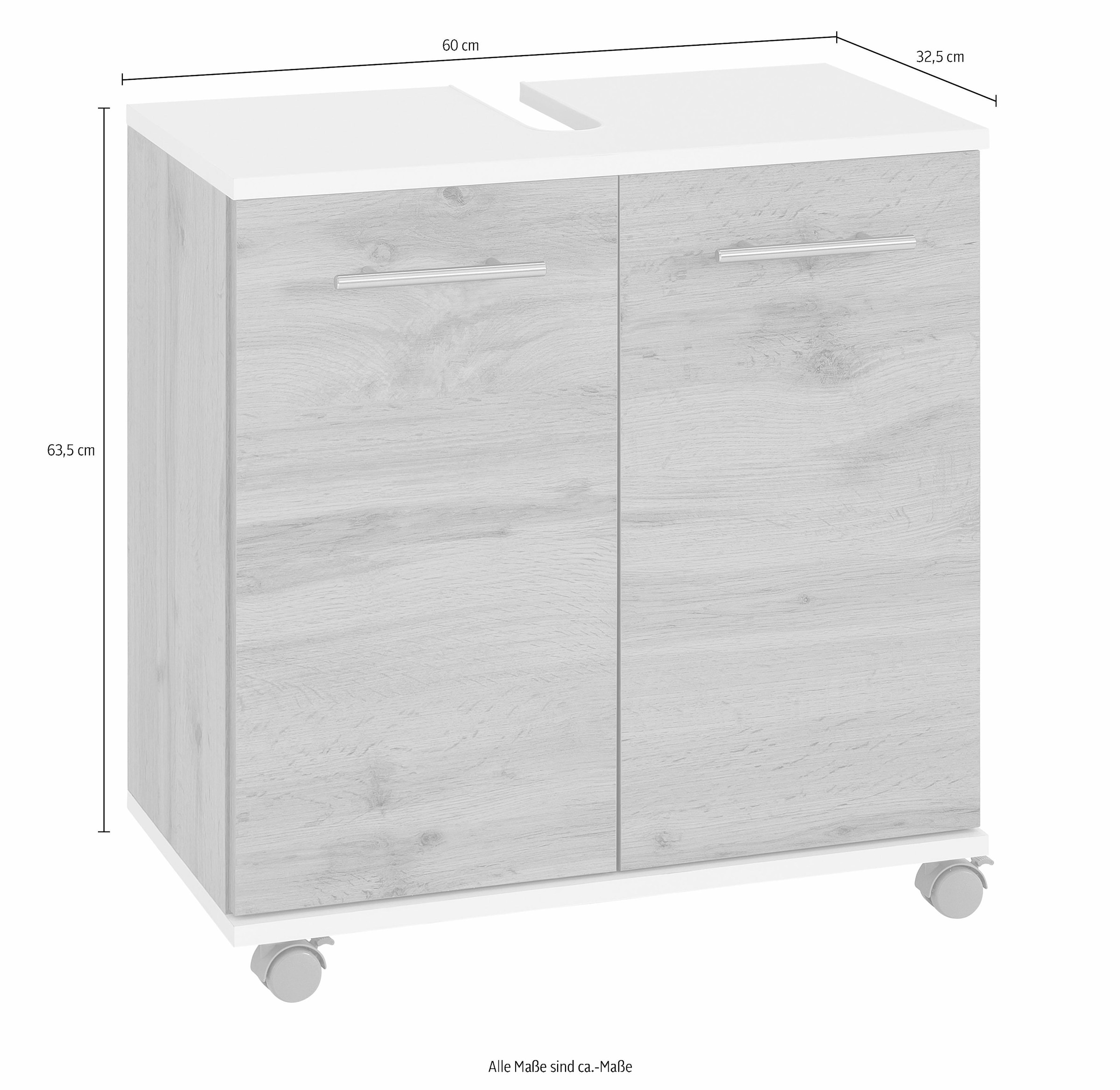 welltime Waschbeckenunterschrank »Emmi, Breite 59 cm« Siphonausschnitt, Metallbeschläge