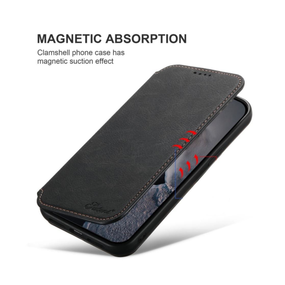 iPhone 14 Pro Max MagSafe Leder Tasche Flip Wallet Cover mit Kartenfächer - Schwarz