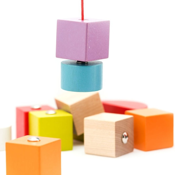 Cubika - Krannwagen mit magnetischen Holzklötzen - 11tlg.