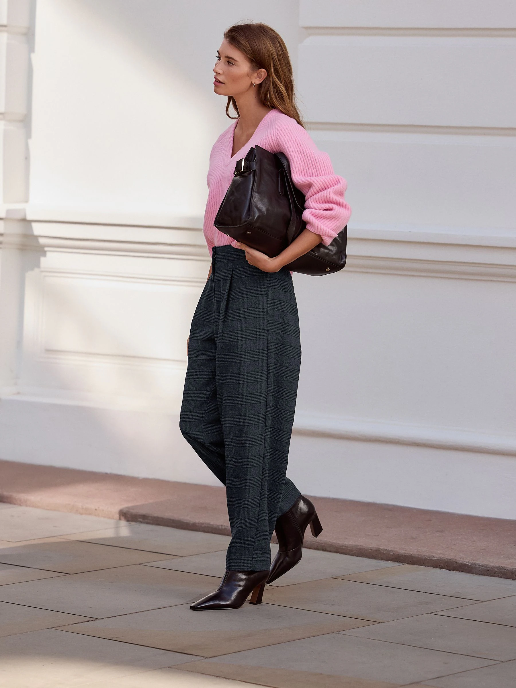 Blauw geruit - N. Premium broek met tonvormige pijpen en wol