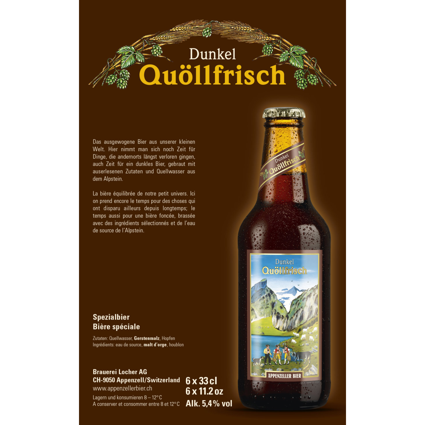 Appenzeller Bier Quöllfrisch dunkel 6x33cl -198cl
