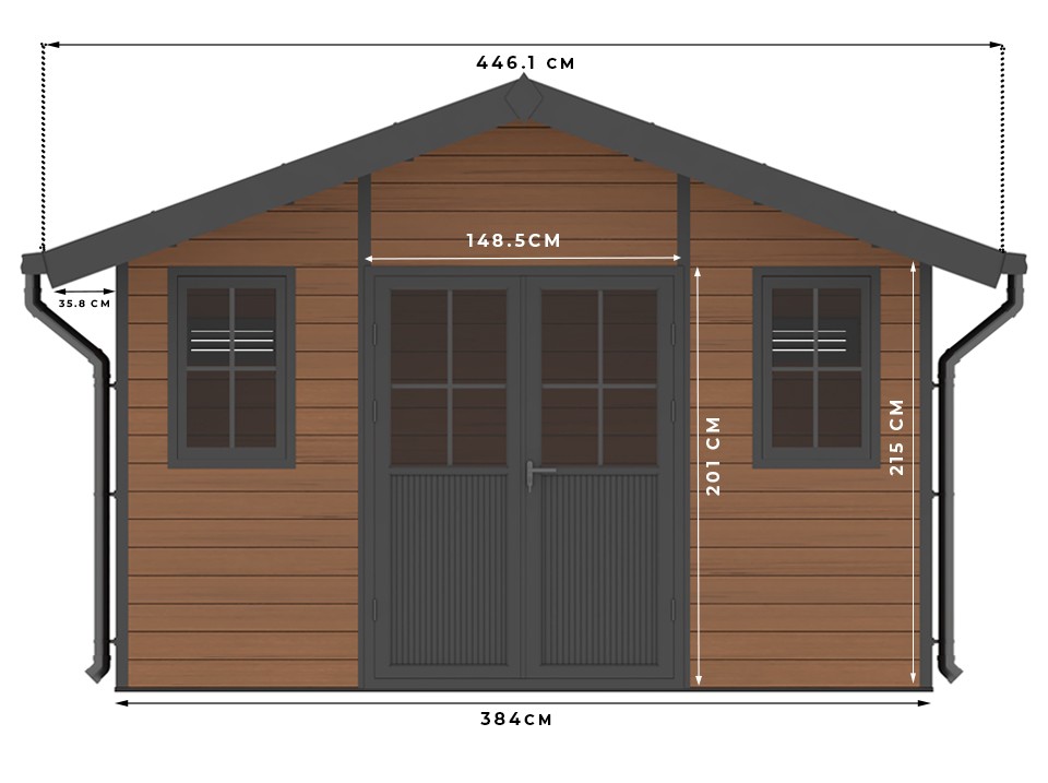 Abri de jardin bois composite braga - 16m2 brun - epaisseur des murs : 28 mm - aluminium - anti uv et intemperies