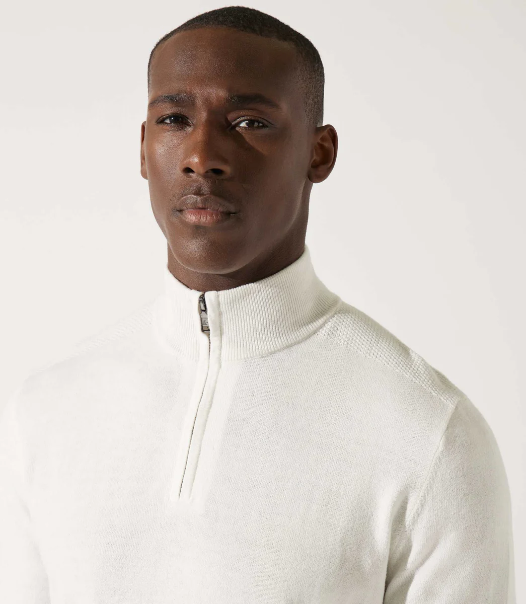 Pull col zippé camionneur écru
