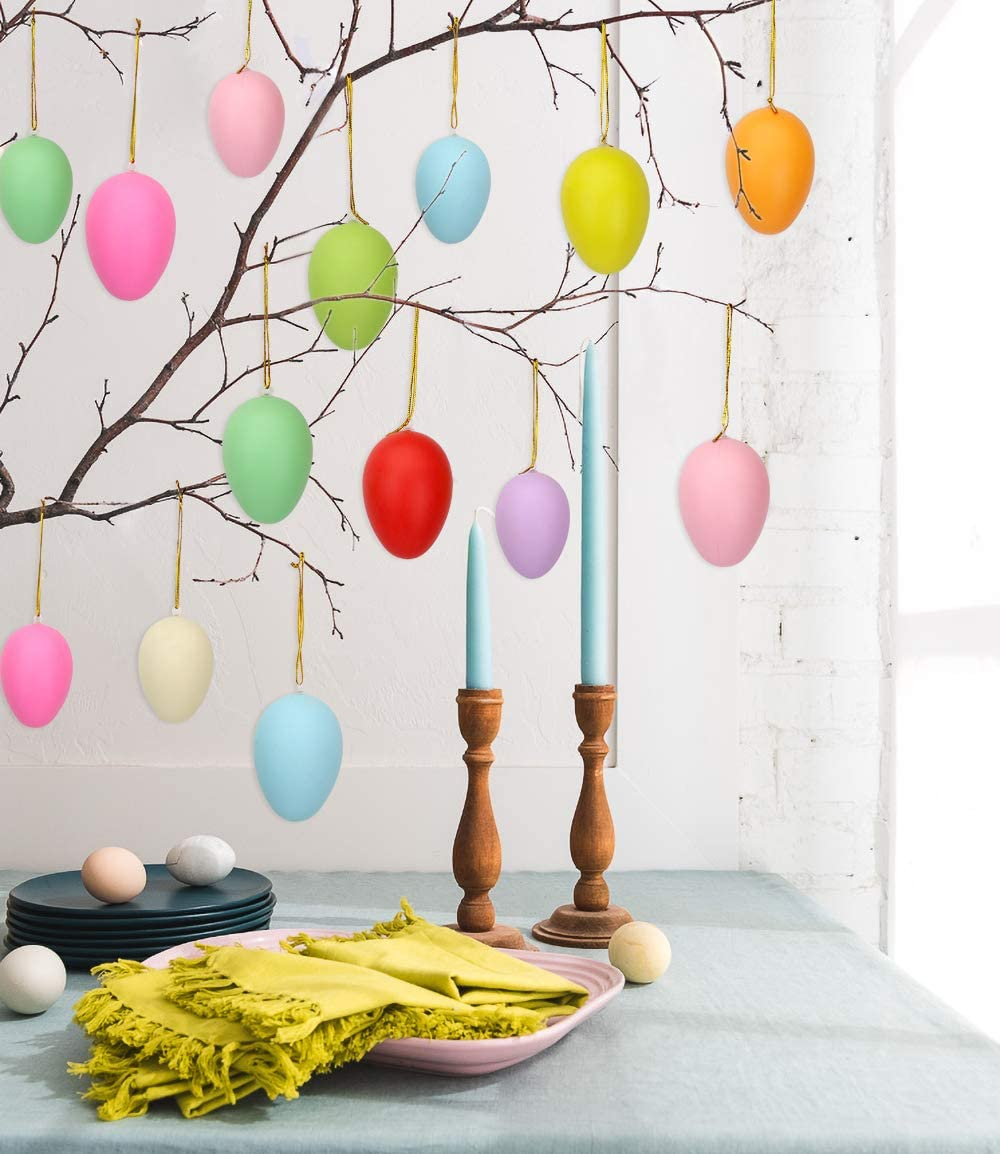 (50er Set) Ostereier Dekoration mit Aufhängeband Accessoire für Ostern - Bunt
