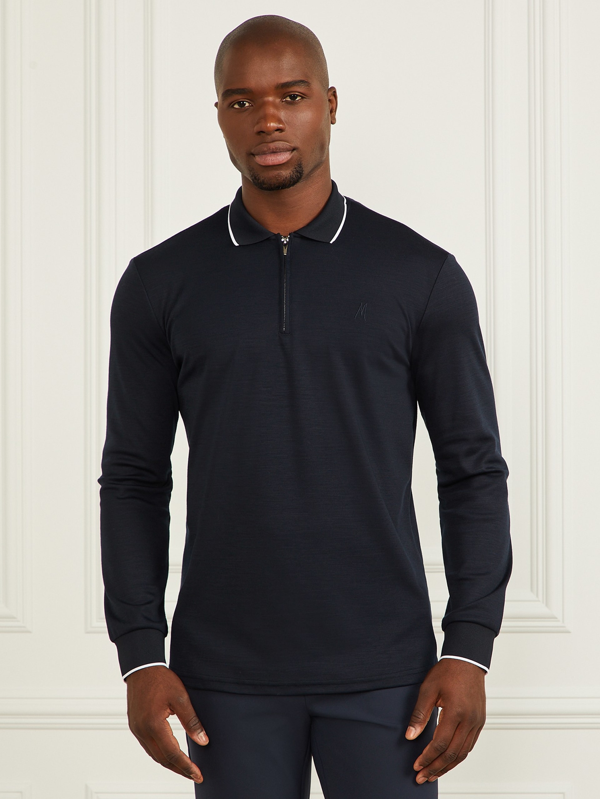 Polo de manga comprida com zíper
