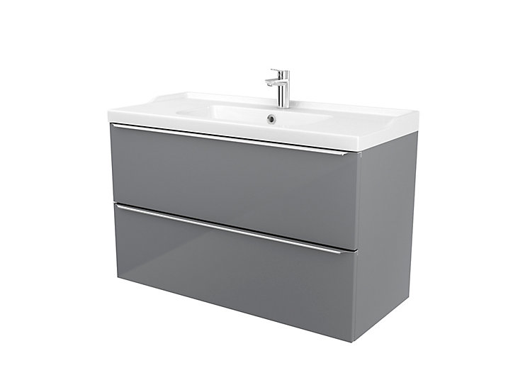 Meuble sous vasque à suspendre GoodHome Imandra gris 100 cm + plan vasque Nira