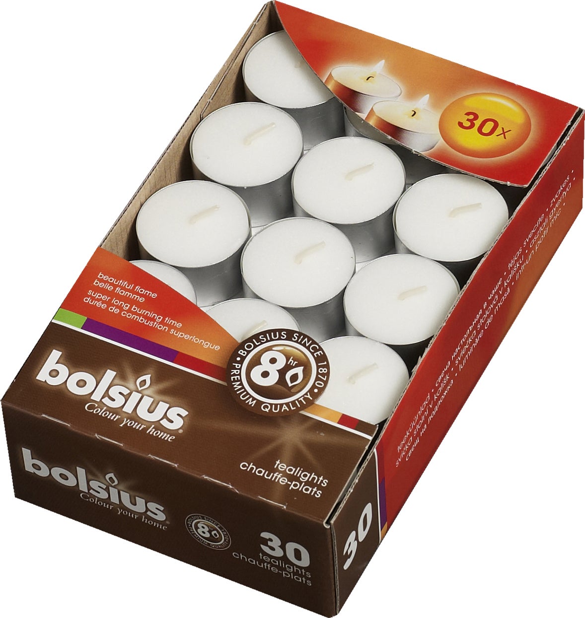 Bolsius waxinelichtenwit 8 uur 30 stuks