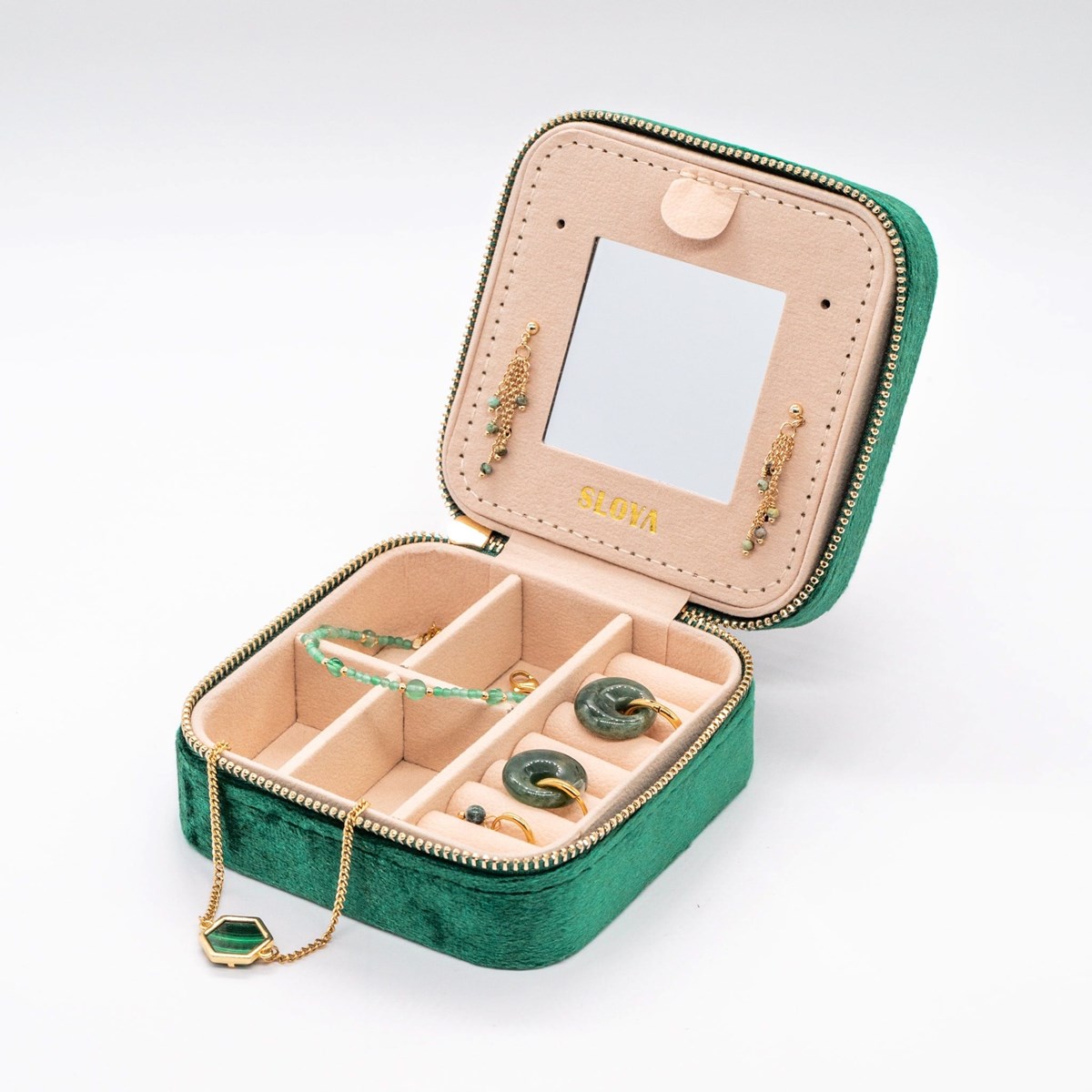 Boîte à bijoux velours vert émeraude