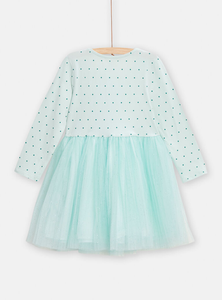 Robe bi-matière vert d'eau pour fille