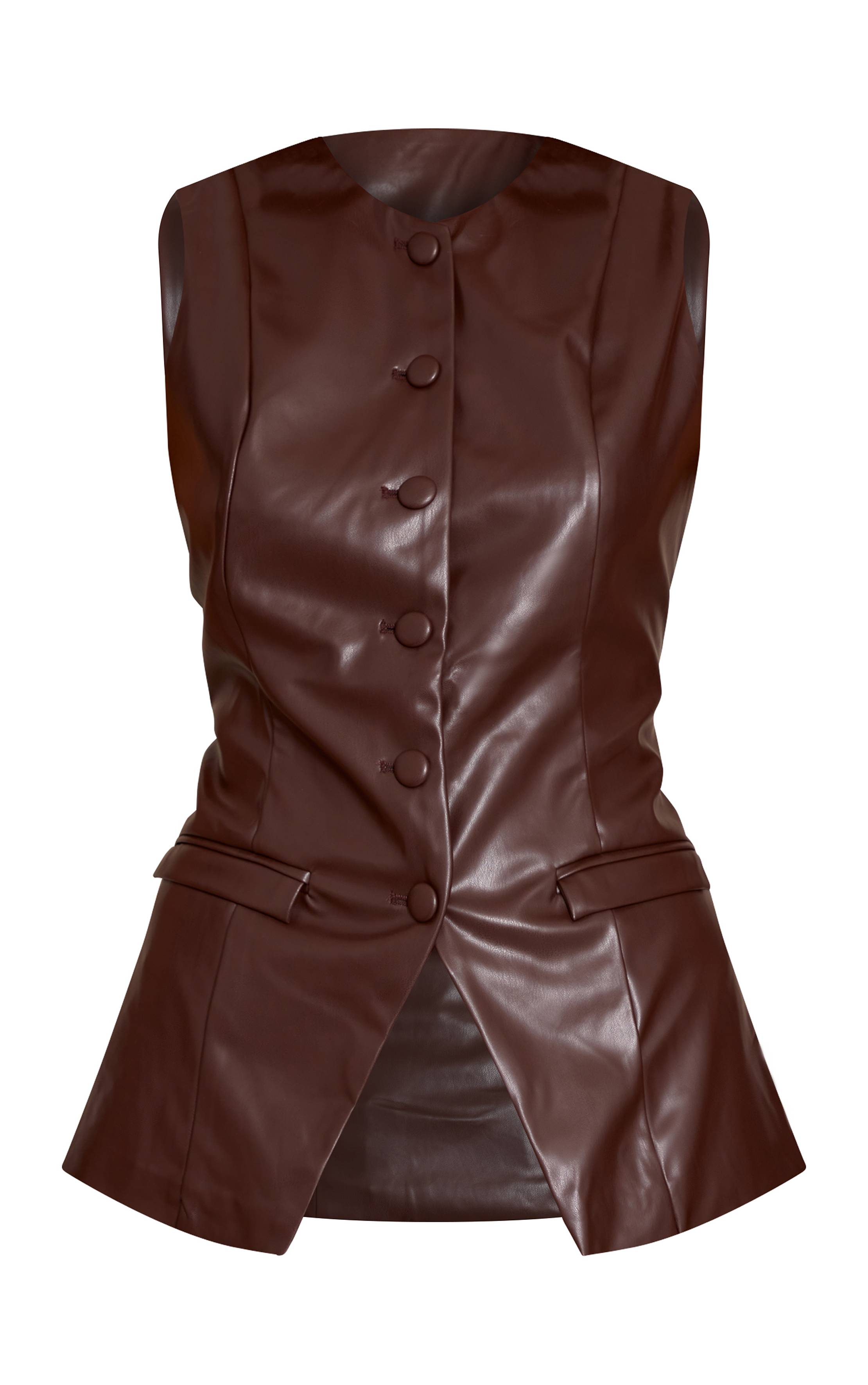 Chocolat Gilet Long En Synthétiquecuir