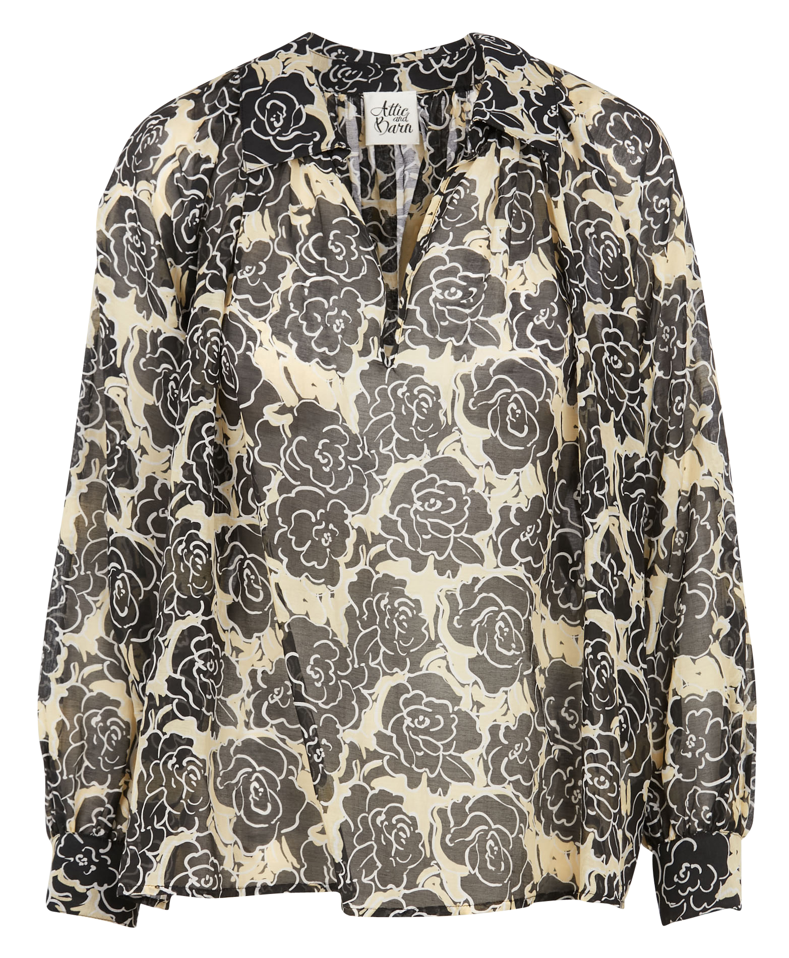 NEW CONSUELO - Top col V imprimé en coton et soie | Noir