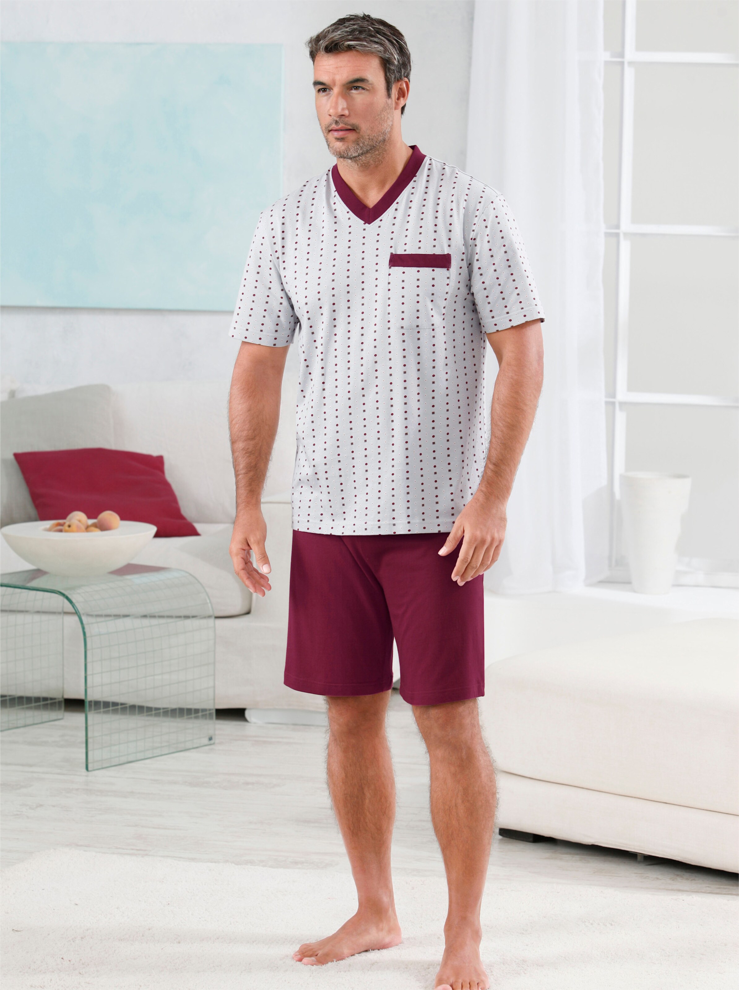 KINGsCLUB Shortys in beige + grau-dunkelrot