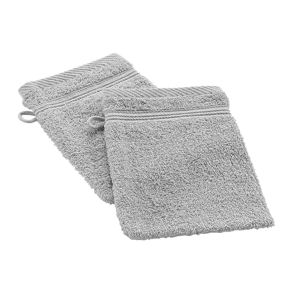 Lot de 2 gants de toilette coton gris perle 15x21cm