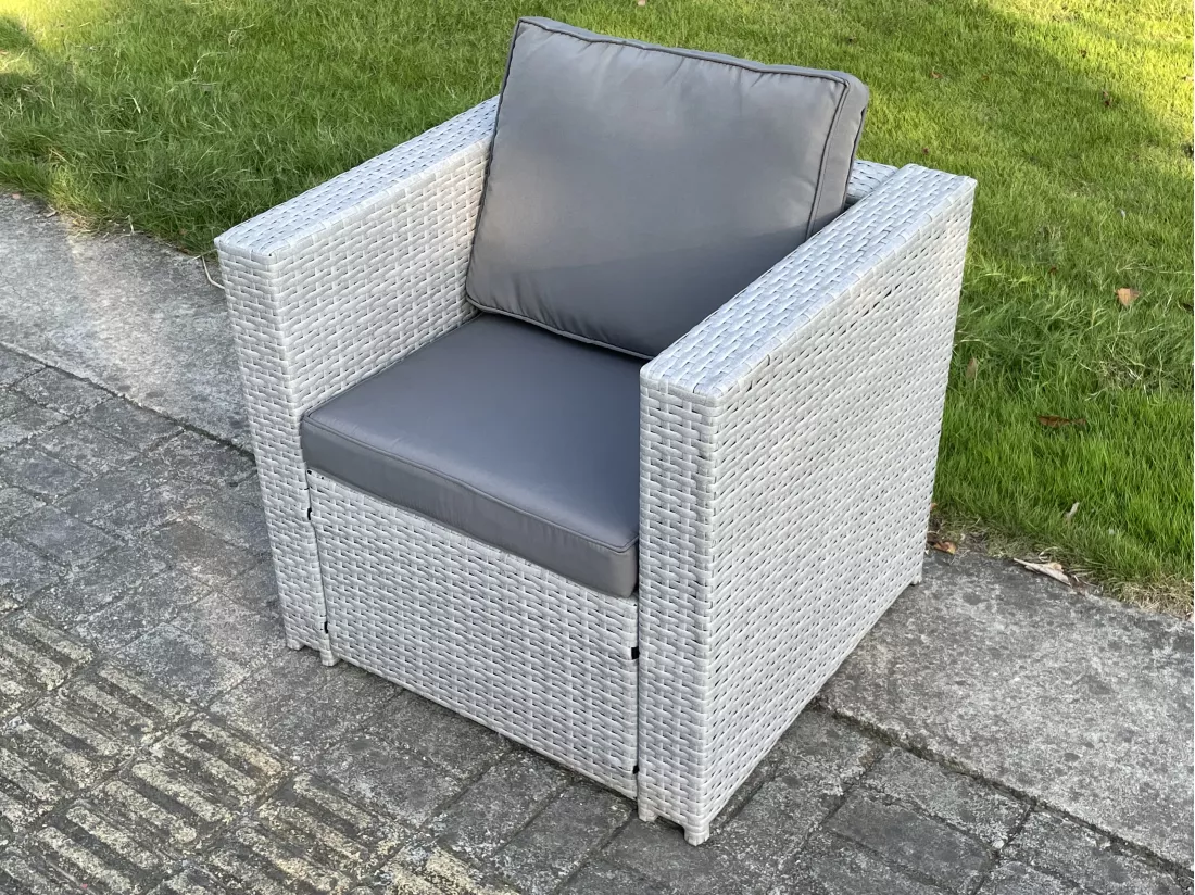 Mobilier de jardin extérieur Fauteuil PE Rotin Canapé Gris Clair