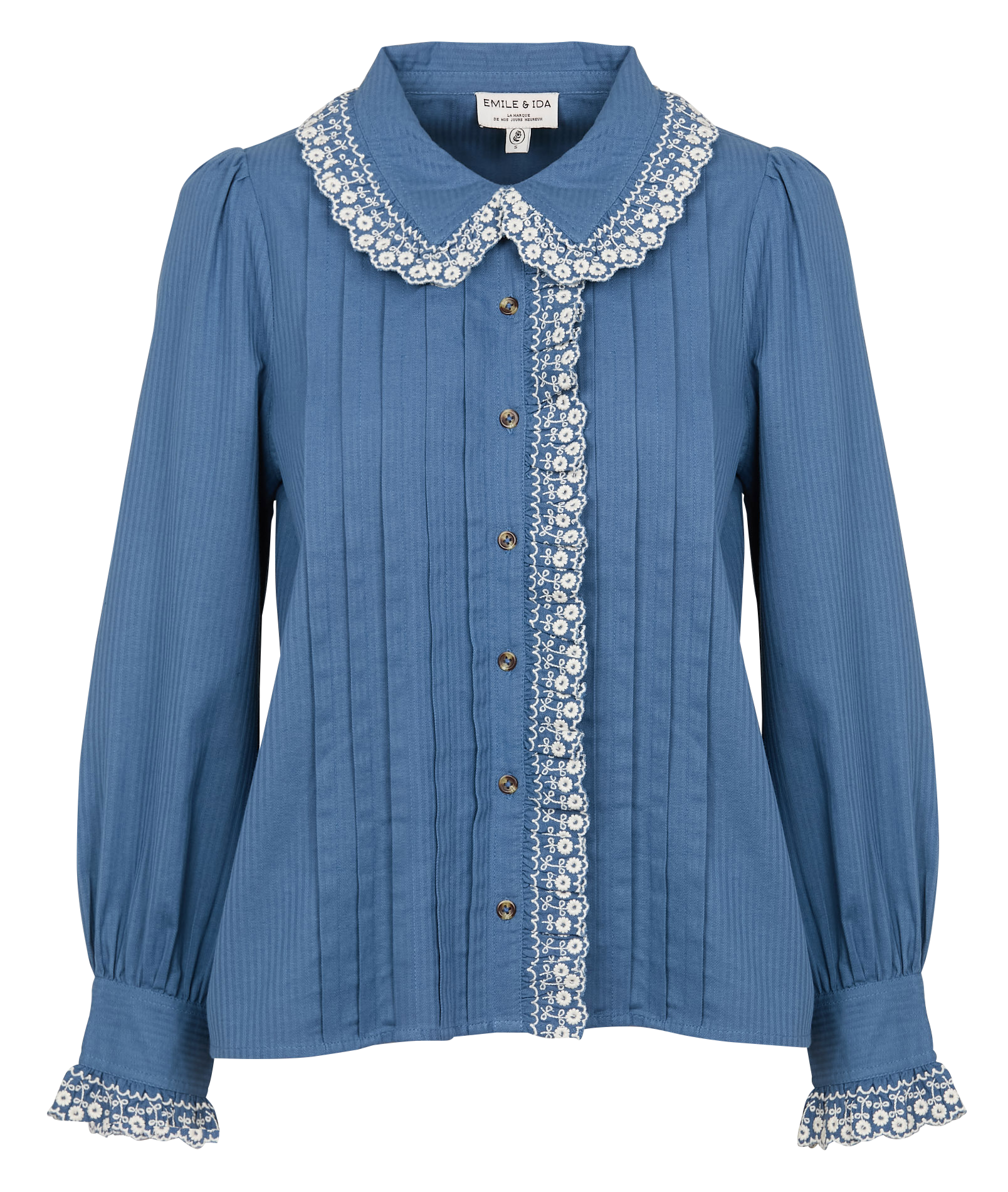 ANGE - Top col claudine en coton | Bleu