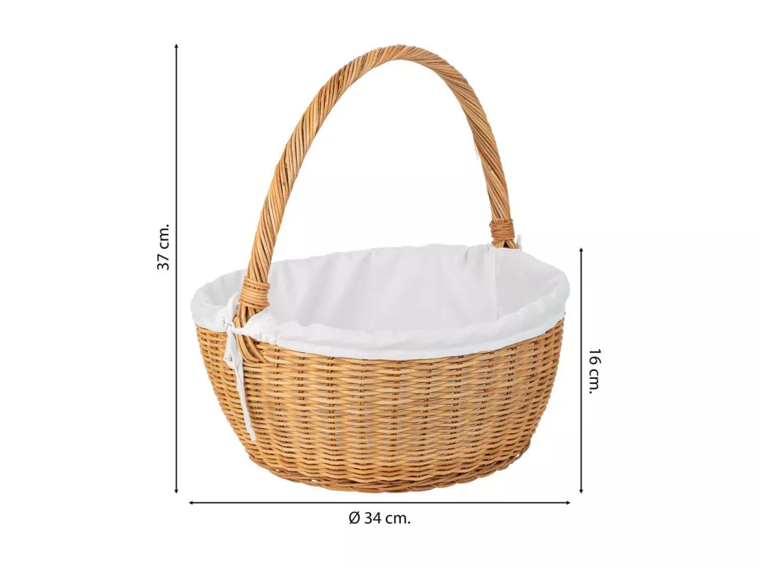 Panier rond en osier avec doublure marron 34x34x16-37h
