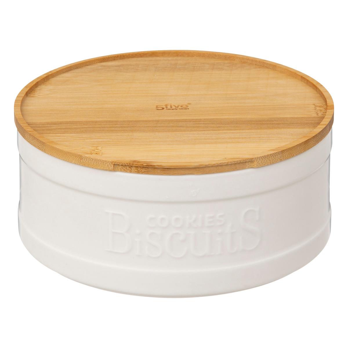 BOITE A BISCUITS NATUREO CERAMIQUE COUVERCLE BAMBOU BLANC