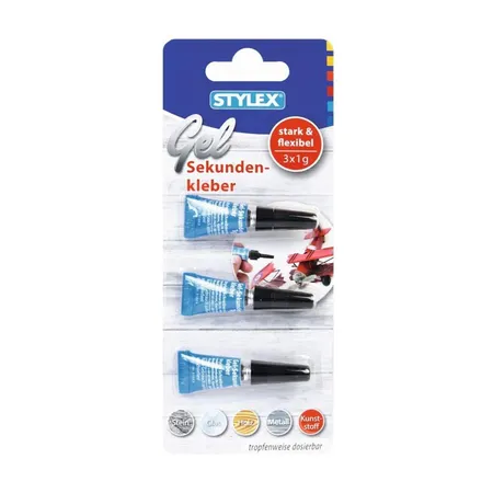 Stylex Klebegel, Sekundenkleber, 3 Tuben Klebstoff je 1 g