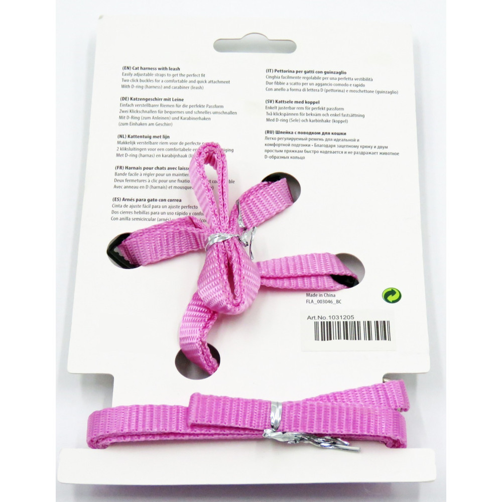 Harnais et laisse de 1,10 mètre couleur rose, pour chat,