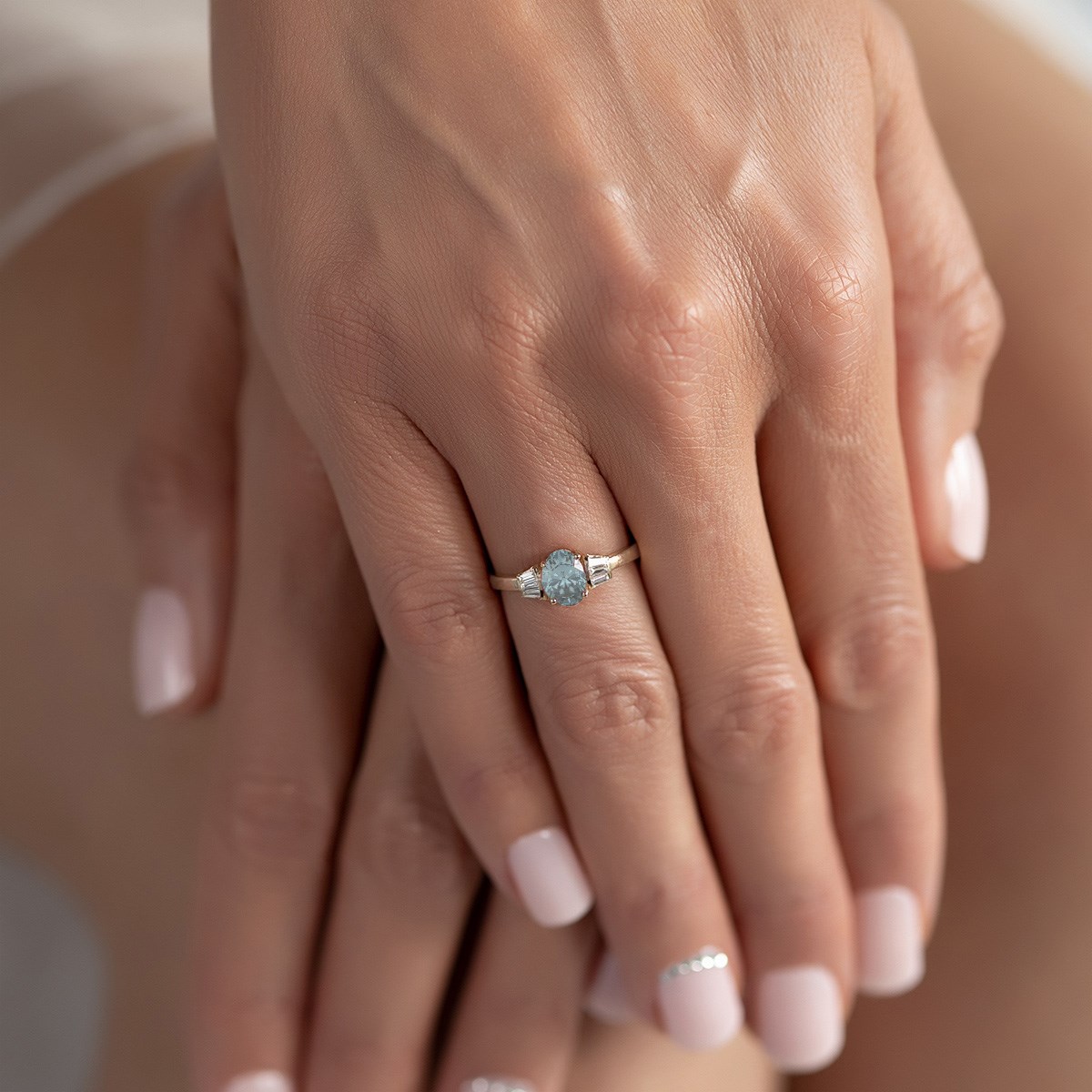 Bague ADEN Aigue-Marine et diamants sur Argent 925 1.99grs