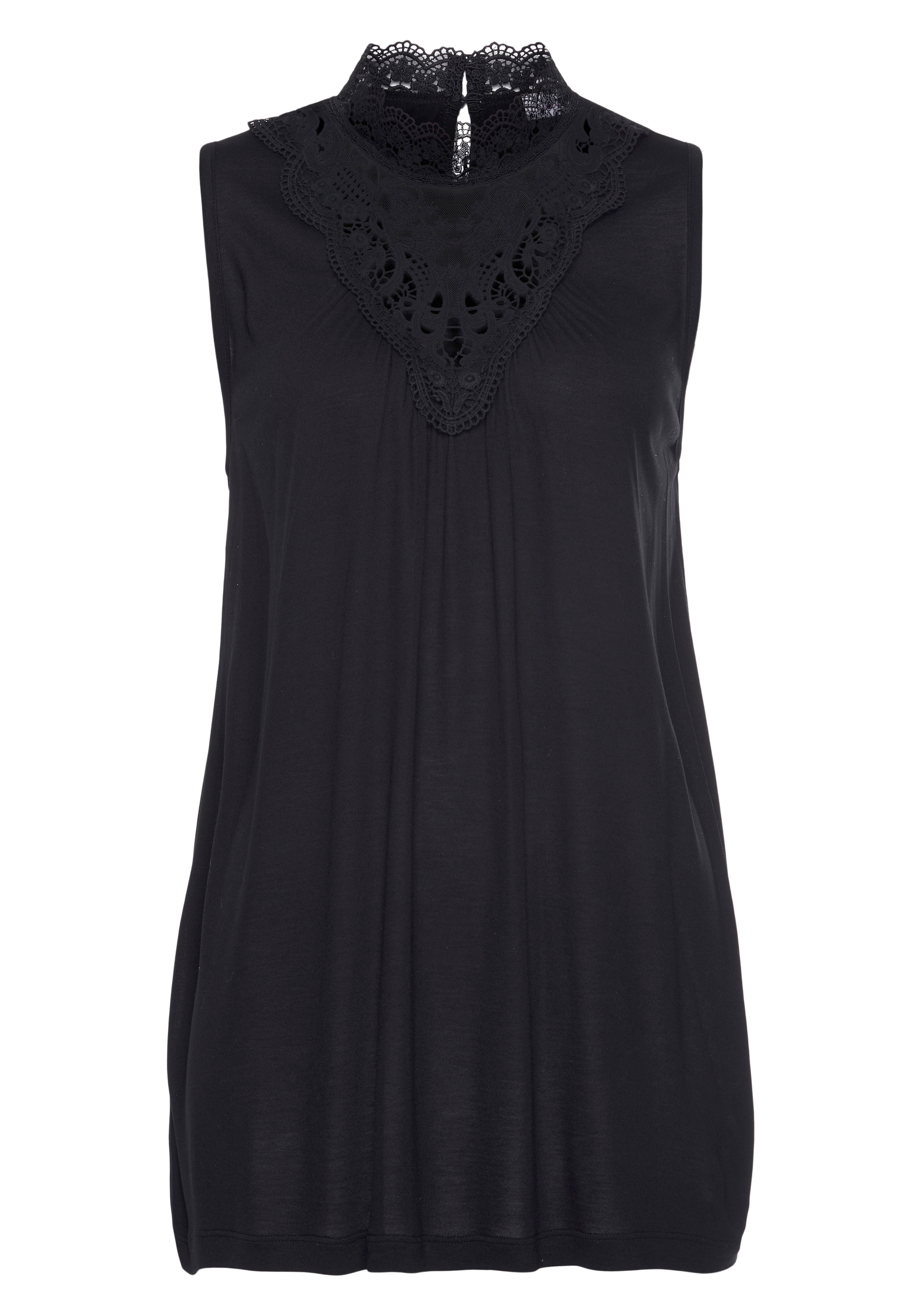 LASCANA Spitzentop mit modischem Stehkragen, elegantes Jerseytop mit Spitze