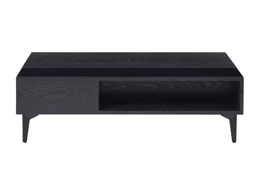 Table basse avec plateau relevable et 1 niche en MDF et verre - Noir - SIDELIA