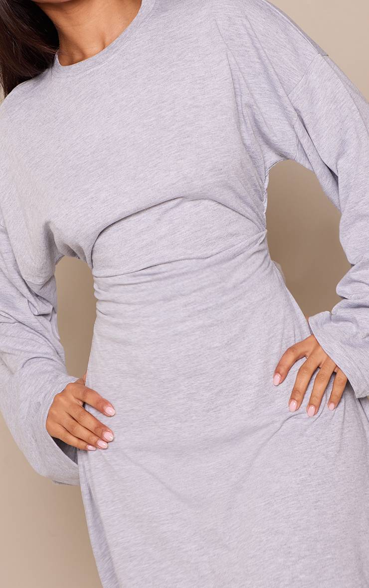 Gris Chiné Robe Mini En Jersey À Manches Longues Avec Fronces Latérales Petite