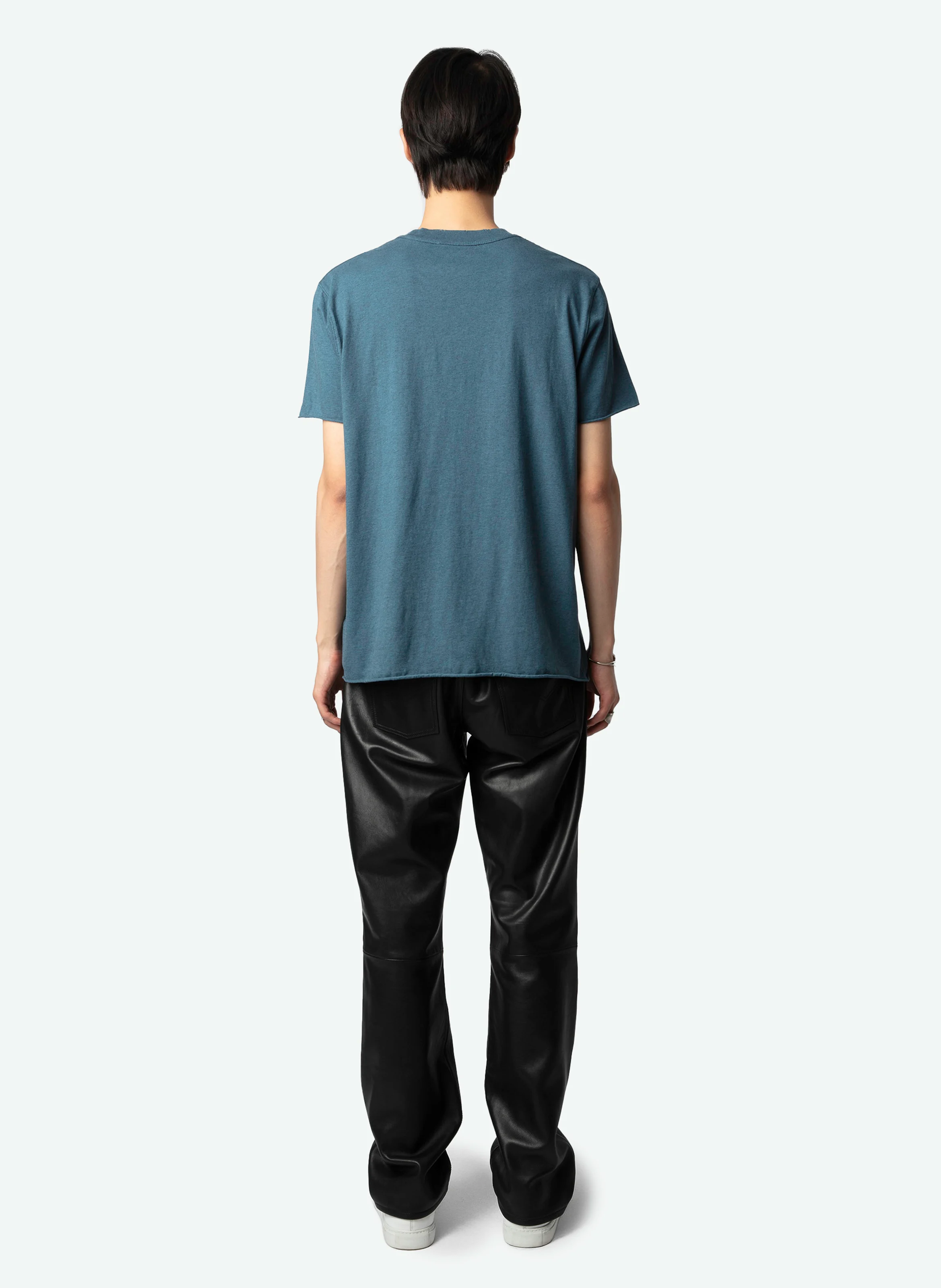 JIMMY - Tee-shirt col rond droit en coton bio sérigraphié | Bleu